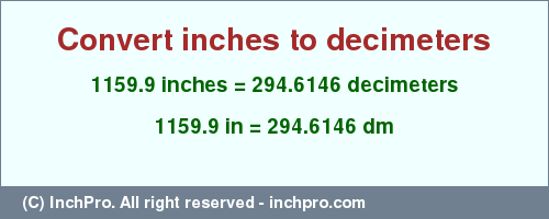 Result converting 1159.9 inches to dm = 294.6146 decimeters