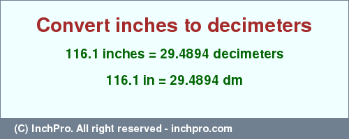 Result converting 116.1 inches to dm = 29.4894 decimeters