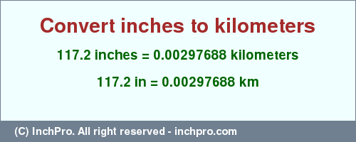 Result converting 117.2 inches to km = 0.00297688 kilometers