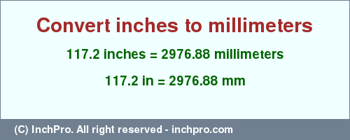 Result converting 117.2 inches to mm = 2976.88 millimeters