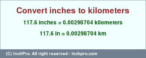 Result converting 117.6 inches to km = 0.00298704 kilometers