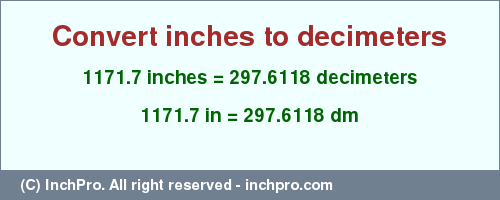 Result converting 1171.7 inches to dm = 297.6118 decimeters