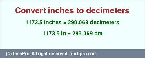 Result converting 1173.5 inches to dm = 298.069 decimeters