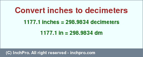 Result converting 1177.1 inches to dm = 298.9834 decimeters