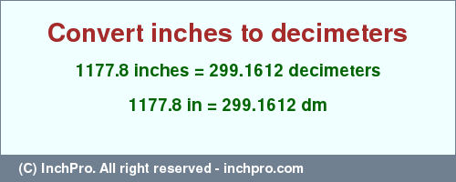Result converting 1177.8 inches to dm = 299.1612 decimeters