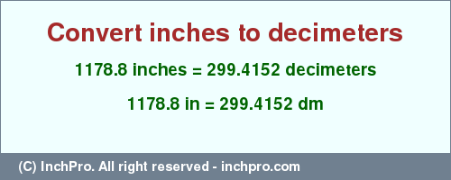 Result converting 1178.8 inches to dm = 299.4152 decimeters