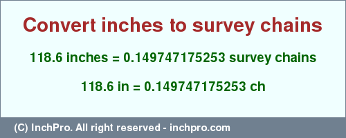 Result converting 118.6 inches to ch = 0.149747175253 survey chains