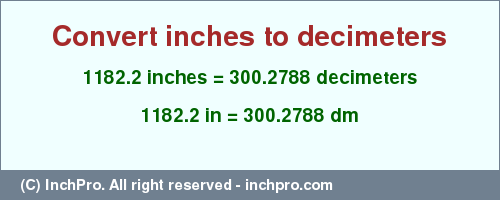 Result converting 1182.2 inches to dm = 300.2788 decimeters