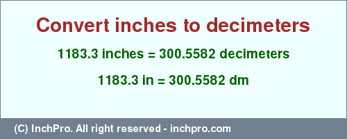 Result converting 1183.3 inches to dm = 300.5582 decimeters