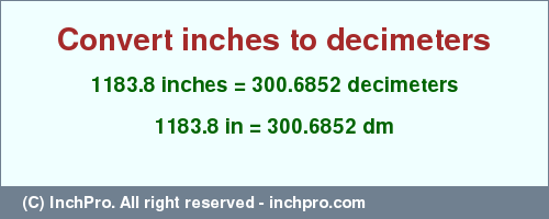 Result converting 1183.8 inches to dm = 300.6852 decimeters