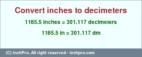 Result converting 1185.5 inches to dm = 301.117 decimeters