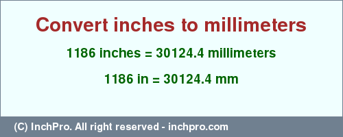 Result converting 1186 inches to mm = 30124.4 millimeters