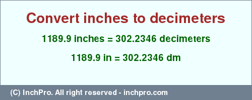 Result converting 1189.9 inches to dm = 302.2346 decimeters