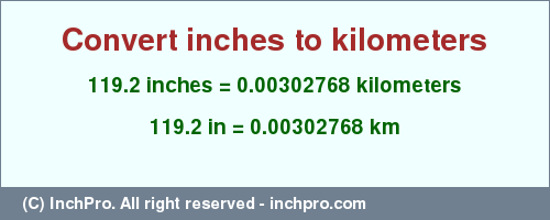 Result converting 119.2 inches to km = 0.00302768 kilometers