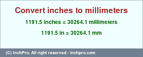 Result converting 1191.5 inches to mm = 30264.1 millimeters