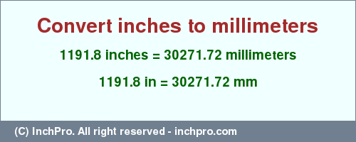 Result converting 1191.8 inches to mm = 30271.72 millimeters