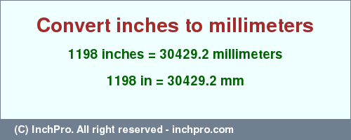 Result converting 1198 inches to mm = 30429.2 millimeters