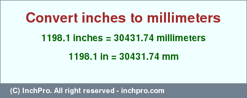 Result converting 1198.1 inches to mm = 30431.74 millimeters