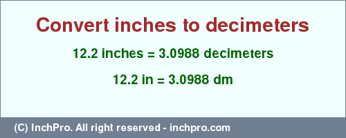 Result converting 12.2 inches to dm = 3.0988 decimeters