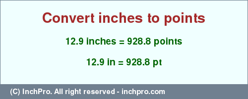 Result converting 12.9 inches to pt = 928.8 points