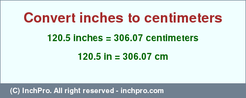 Result converting 120.5 inches to cm = 306.07 centimeters