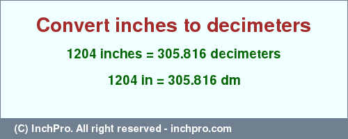 Result converting 1204 inches to dm = 305.816 decimeters
