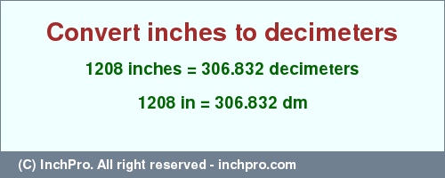 Result converting 1208 inches to dm = 306.832 decimeters