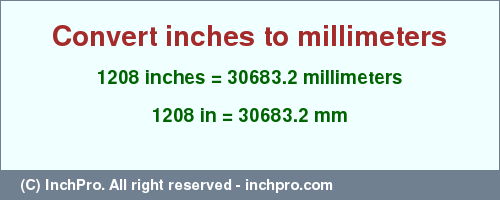 Result converting 1208 inches to mm = 30683.2 millimeters