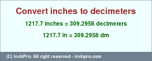 Result converting 1217.7 inches to dm = 309.2958 decimeters