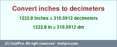 Result converting 1222.8 inches to dm = 310.5912 decimeters