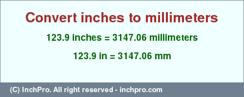 Result converting 123.9 inches to mm = 3147.06 millimeters