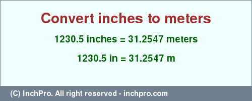 Result converting 1230.5 inches to m = 31.2547 meters