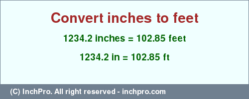 Result converting 1234.2 inches to ft = 102.85 feet