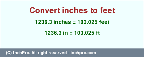 Result converting 1236.3 inches to ft = 103.025 feet
