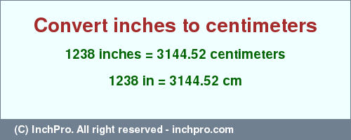 Result converting 1238 inches to cm = 3144.52 centimeters