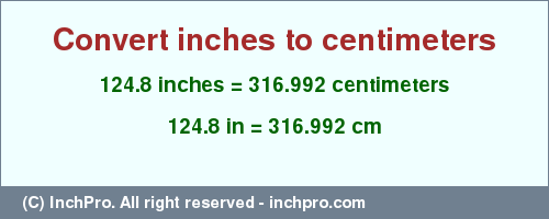 Result converting 124.8 inches to cm = 316.992 centimeters