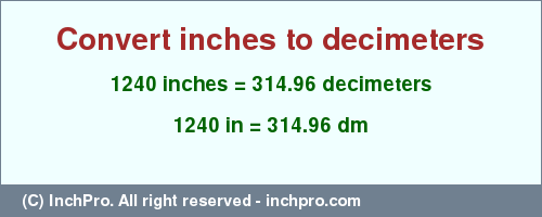 Result converting 1240 inches to dm = 314.96 decimeters