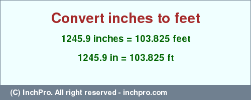 Result converting 1245.9 inches to ft = 103.825 feet