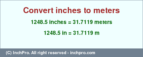Result converting 1248.5 inches to m = 31.7119 meters