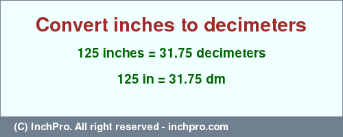 Result converting 125 inches to dm = 31.75 decimeters