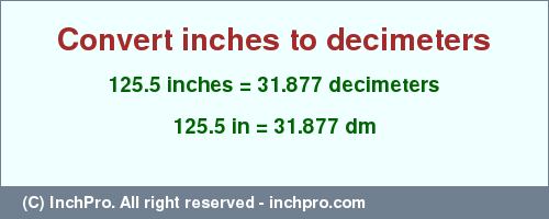Result converting 125.5 inches to dm = 31.877 decimeters