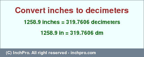 Result converting 1258.9 inches to dm = 319.7606 decimeters