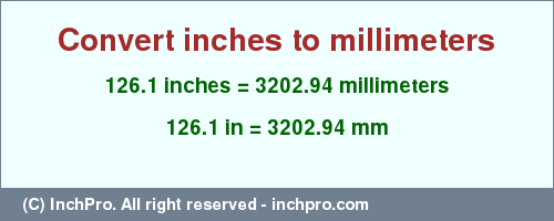 Result converting 126.1 inches to mm = 3202.94 millimeters