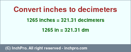 Result converting 1265 inches to dm = 321.31 decimeters