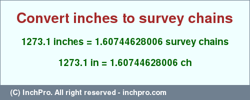 Result converting 1273.1 inches to ch = 1.60744628006 survey chains