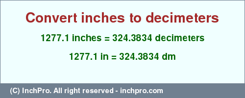 Result converting 1277.1 inches to dm = 324.3834 decimeters