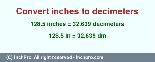 Result converting 128.5 inches to dm = 32.639 decimeters