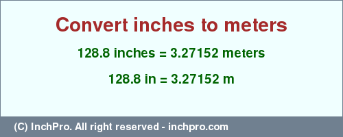 Result converting 128.8 inches to m = 3.27152 meters