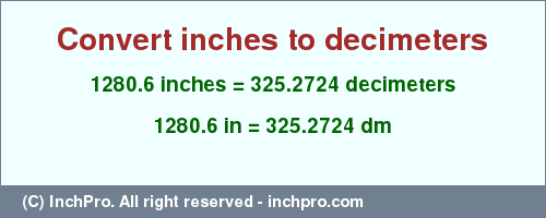 Result converting 1280.6 inches to dm = 325.2724 decimeters