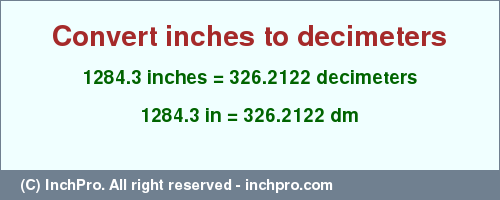 Result converting 1284.3 inches to dm = 326.2122 decimeters